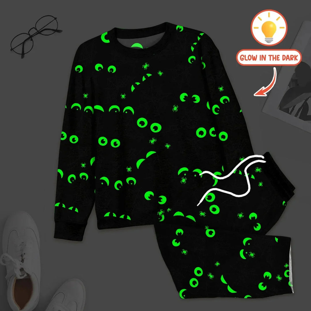 Glow In The Dark Creepy Spiderweb Men's Pajama Set , Glow In The Dark Creepy Spiderweb Men's Pajama Set - XS