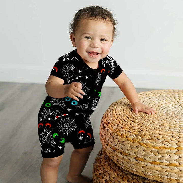 Glow In The Dark Creepy Spiderweb Shorty Zippy , Glow In The Dark Creepy Spiderweb Shorty Zippy - 0-3M