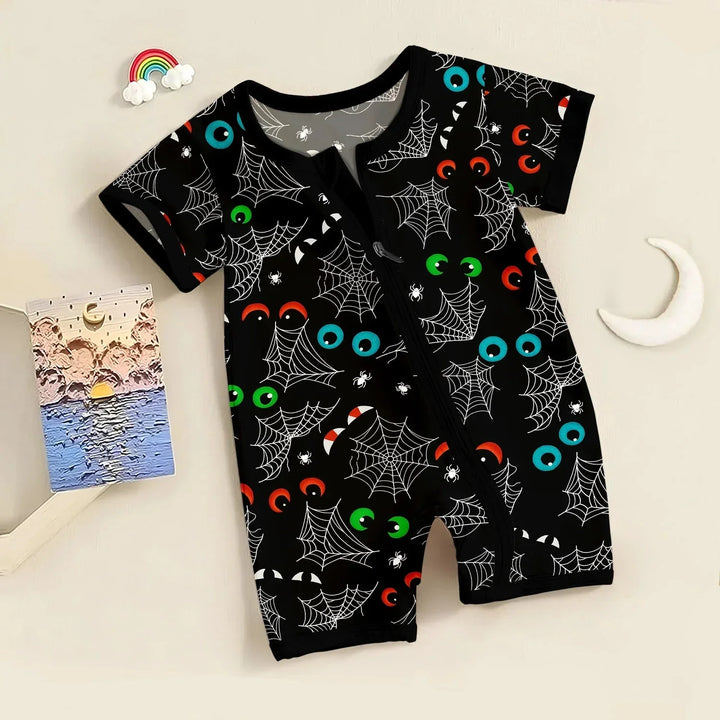 Glow In The Dark Creepy Spiderweb Shorty Zippy , Glow In The Dark Creepy Spiderweb Shorty Zippy - 0-3M