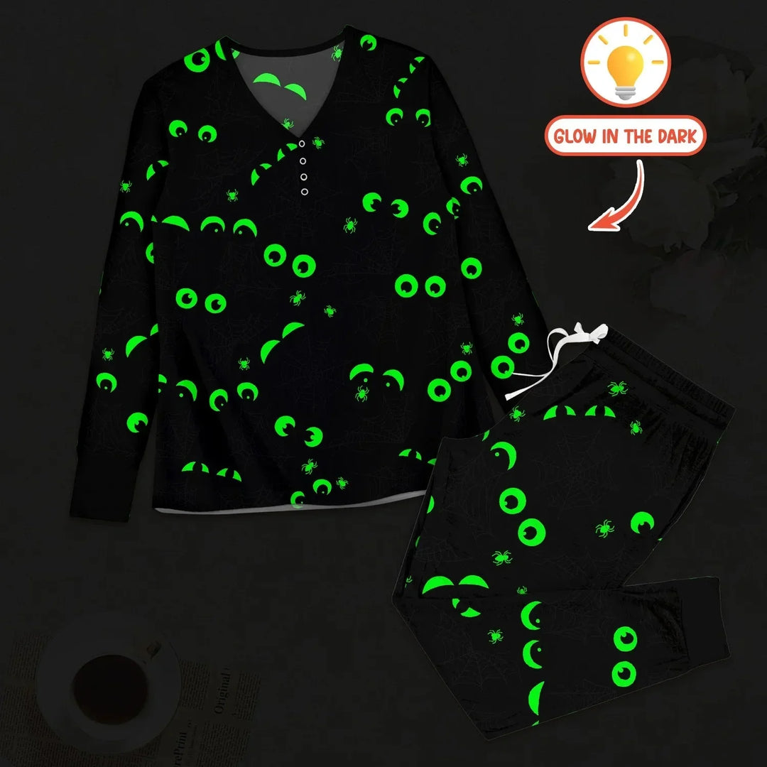 Glow In The Dark Creepy Spiderweb Women Pajama Set , Glow In The Dark Creepy Spiderweb Women Pajama Set - S