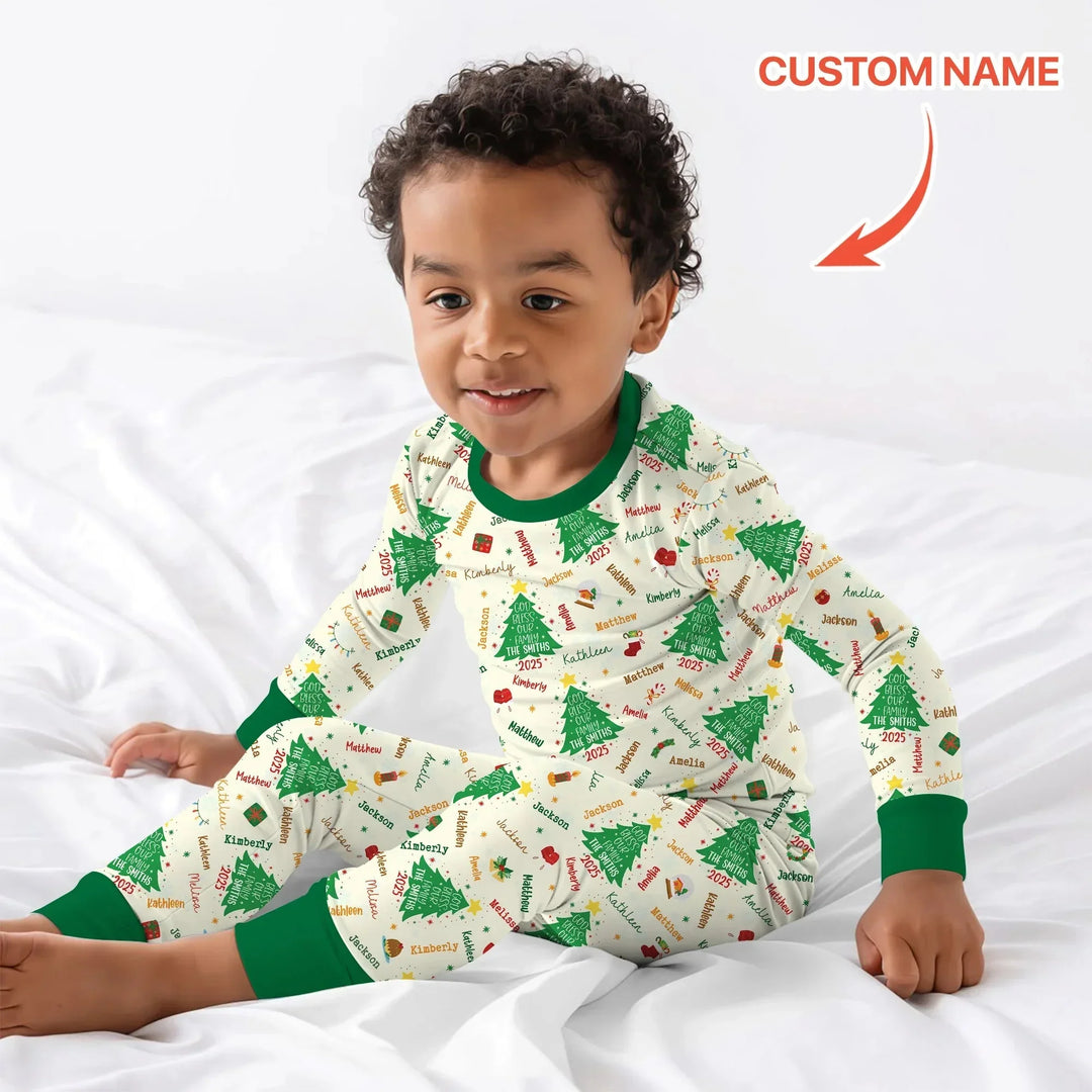 God Bless Our Family Custom Name Two Piece Long Sleeve Pajama Set , God Bless Our Family Custom Name Two Piece Long Sleeve Pajama Set - 12-18M