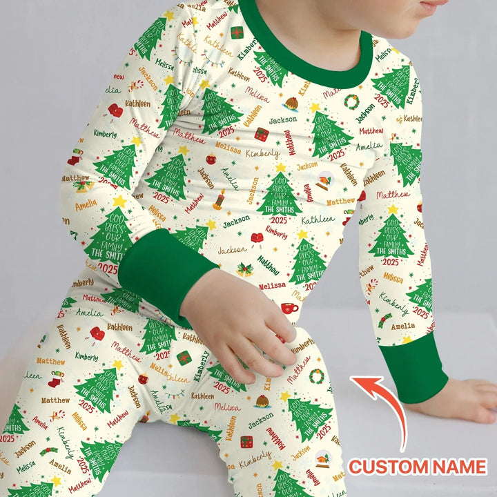 God Bless Our Family Custom Name Two Piece Long Sleeve Pajama Set , God Bless Our Family Custom Name Two Piece Long Sleeve Pajama Set - 12-18M