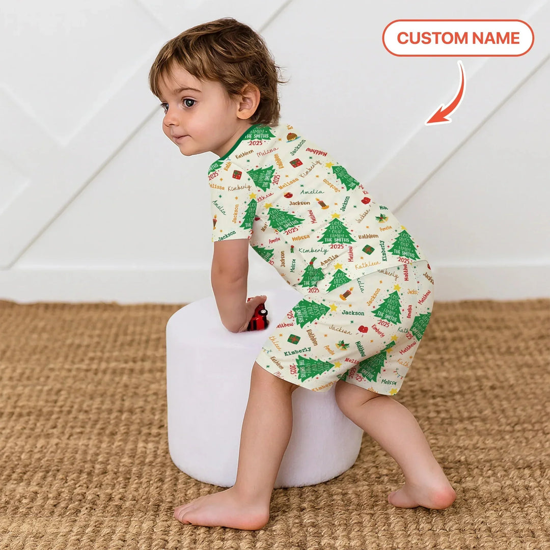 God Bless Our Family Custom Name Two Piece Short Sleeve Shorts Pajama Set , God Bless Our Family Custom Name Two Piece Short Sleeve Shorts Pajama Set - 12-18M