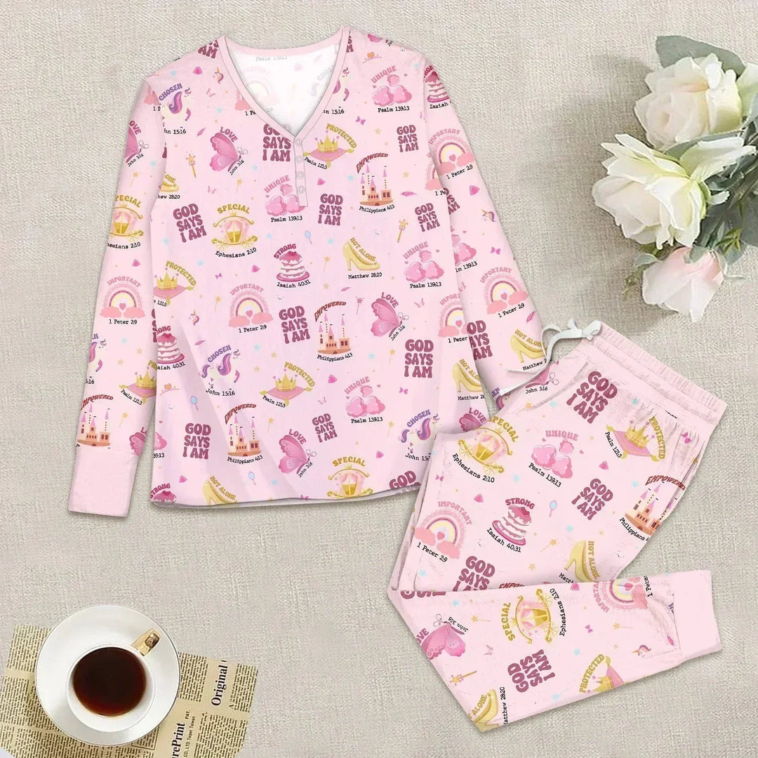 God Say I am Women's Pajama Set , God Say I am Women's Pajama Set - S / Pink