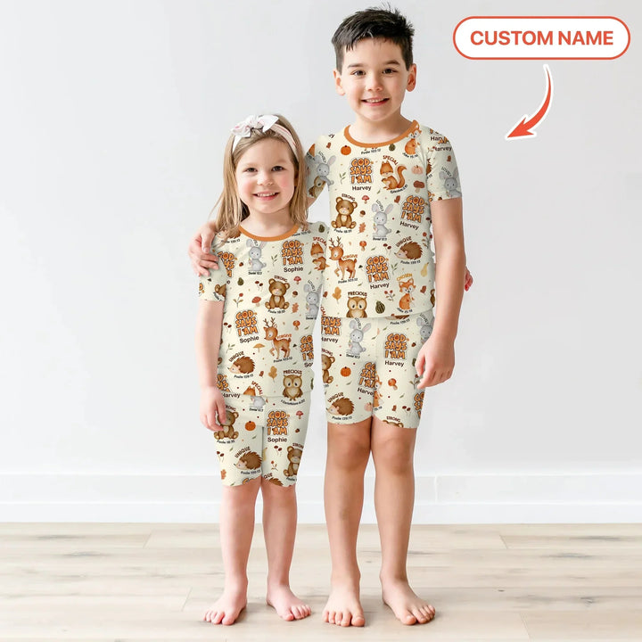 God Says I Am Autumn Faith Custom Name Two Piece Short Sleeve Shorts Pajama Set , God Says I Am Autumn Faith Custom Name Two Piece Short Sleeve Shorts Pajama Set - 12-18M