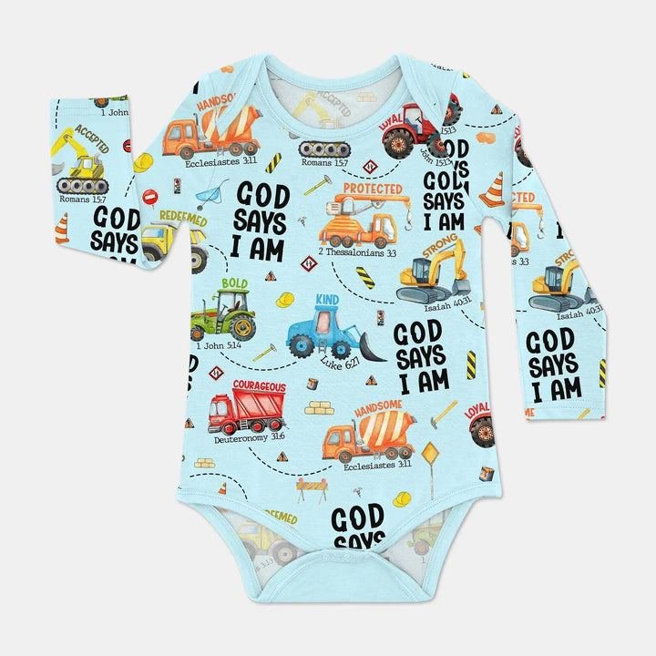 God Says I Am Boy BodySuit , God Says I Am Boy BodySuit - Blue / Long Sleeve / Newborn
