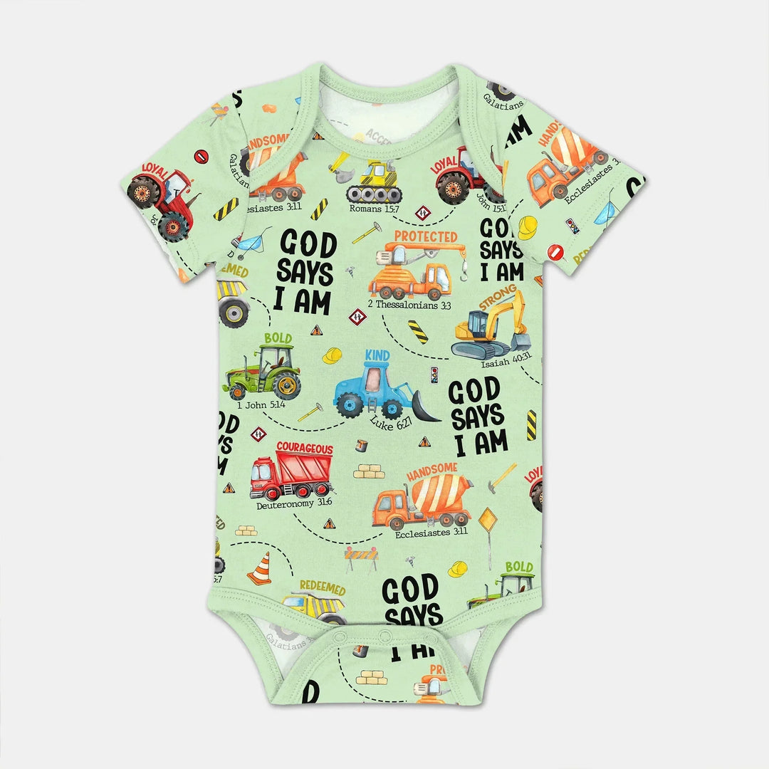 God Says I Am Boy BodySuit , God Says I Am Boy BodySuit - Green / Short Sleeve / Newborn