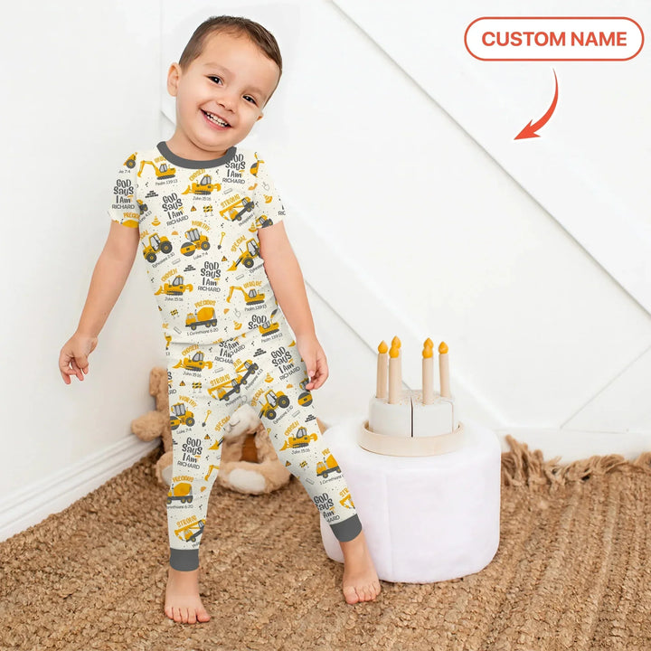 God Says I Am Custom Name Boy Two Piece Short Sleeve Pajama Set , God Says I Am Custom Name Boy Two Piece Short Sleeve Pajama Set - 12-18M