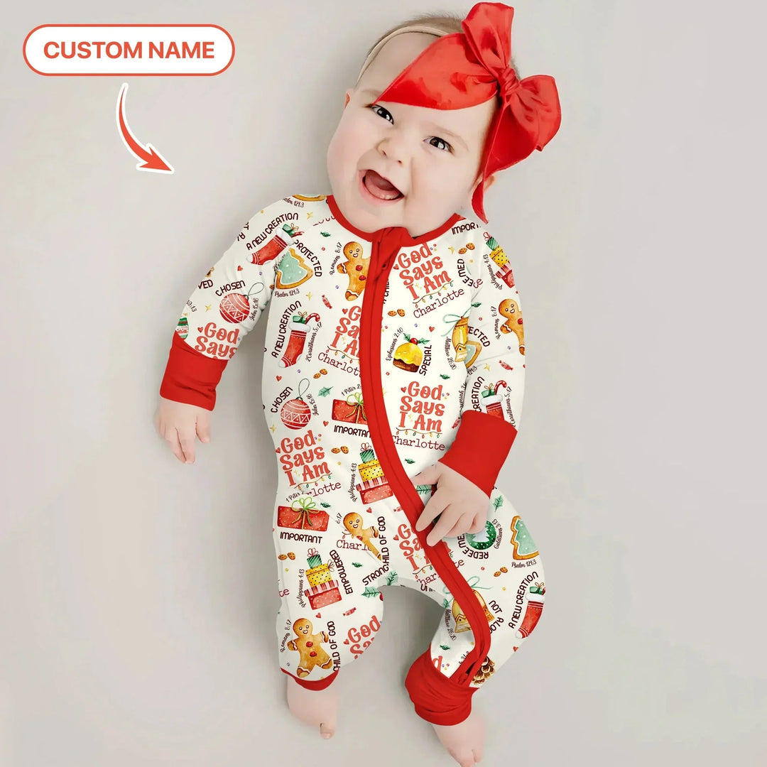 God Says I Am Custom Name Joyful Christmas Convertible Zippy , God Says I Am Custom Name Joyful Christmas Convertible Zippy - 0-3M