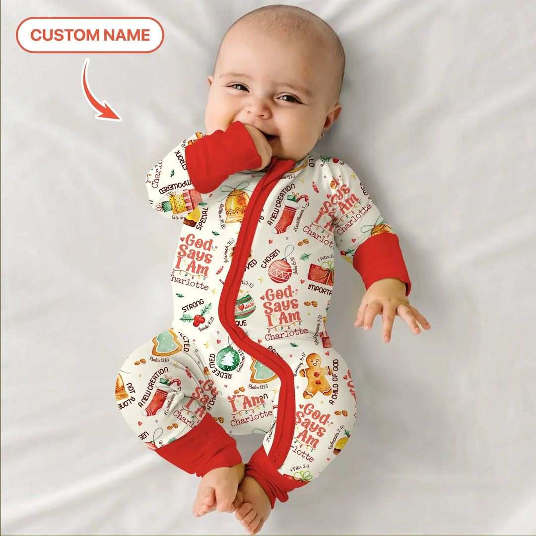 God Says I Am Custom Name Joyful Christmas Convertible Zippy , God Says I Am Custom Name Joyful Christmas Convertible Zippy - 0-3M