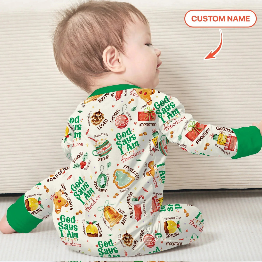 God Says I Am Custom Name Joyful Christmas Convertible Zippy , God Says I Am Custom Name Joyful Christmas Convertible Zippy - 0-3M