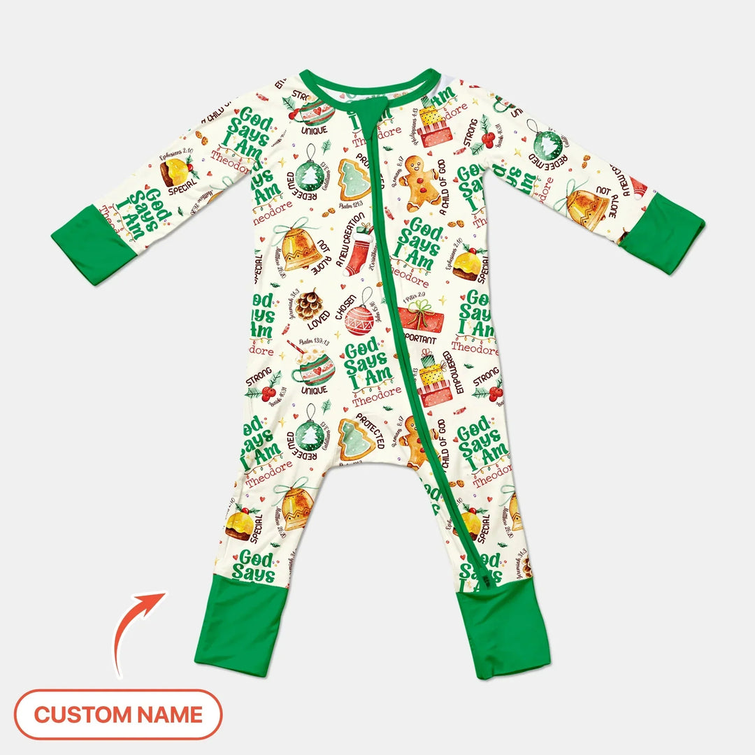God Says I Am Custom Name Joyful Christmas Convertible Zippy , God Says I Am Custom Name Joyful Christmas Convertible Zippy - 0-3M