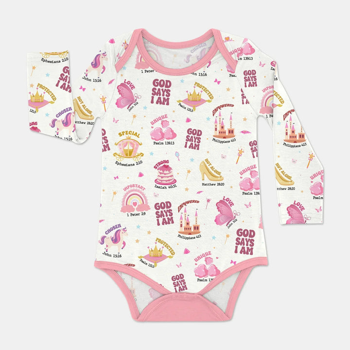 God Says I Am Girl BodySuit , God Says I Am Girl BodySuit - White/Pink / Long Sleeve / Newborn