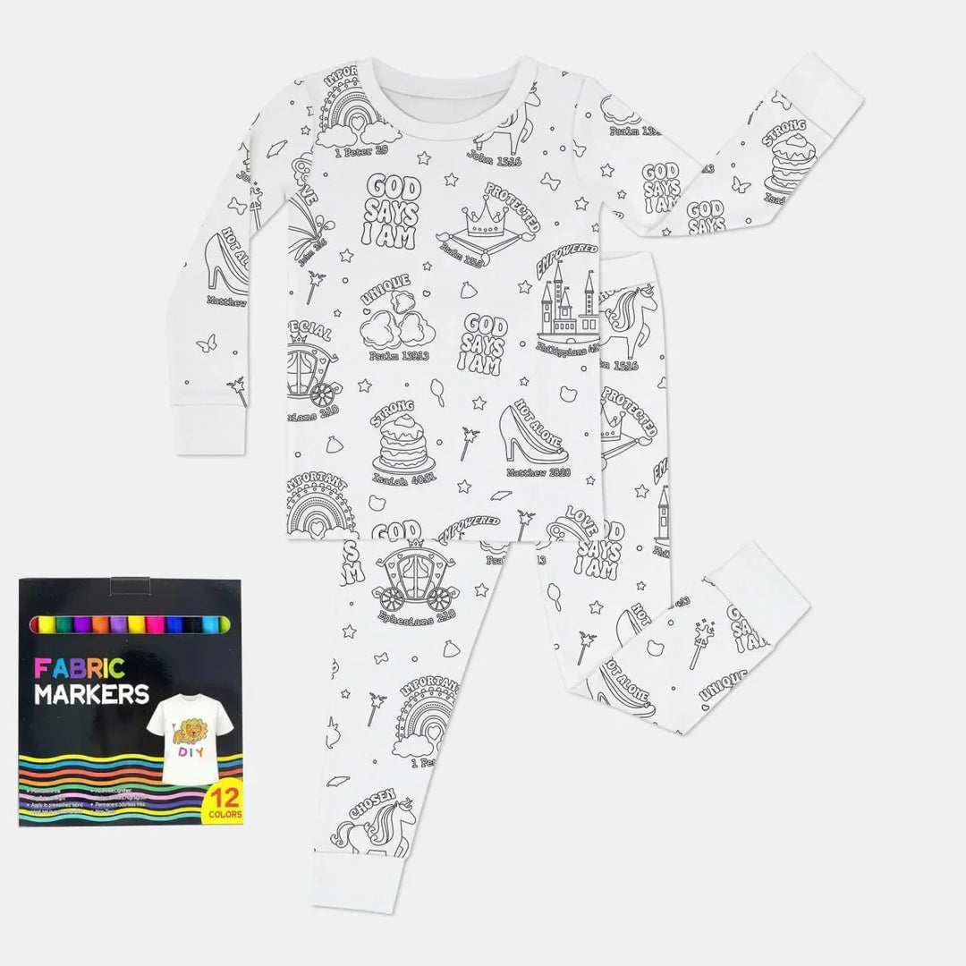 God Says I am Girl Colorable Two Piece Pajama Set , God Says I am Girl Colorable Two Piece Pajama Set - 3T