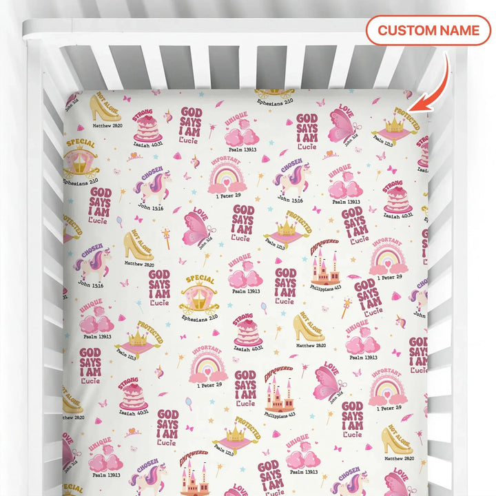 God Says I Am Girl Fitted Crib Sheet , God Says I Am Girl Fitted Crib Sheet - Default Title