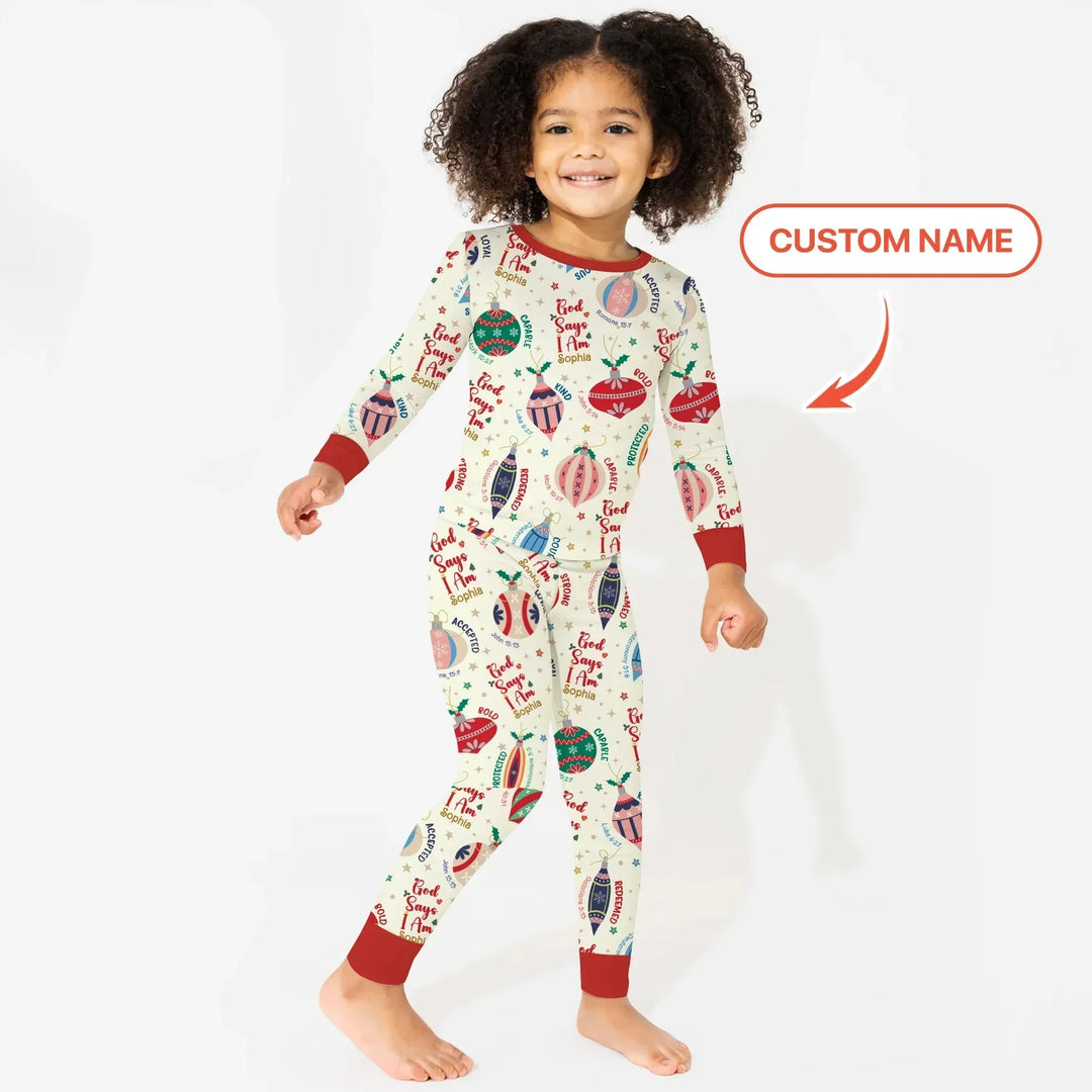 God Says I Am Joyful Christmas Two Piece Long Sleeve Pajama Set , God Says I Am Joyful Christmas Two Piece Long Sleeve Pajama Set - 12-18M