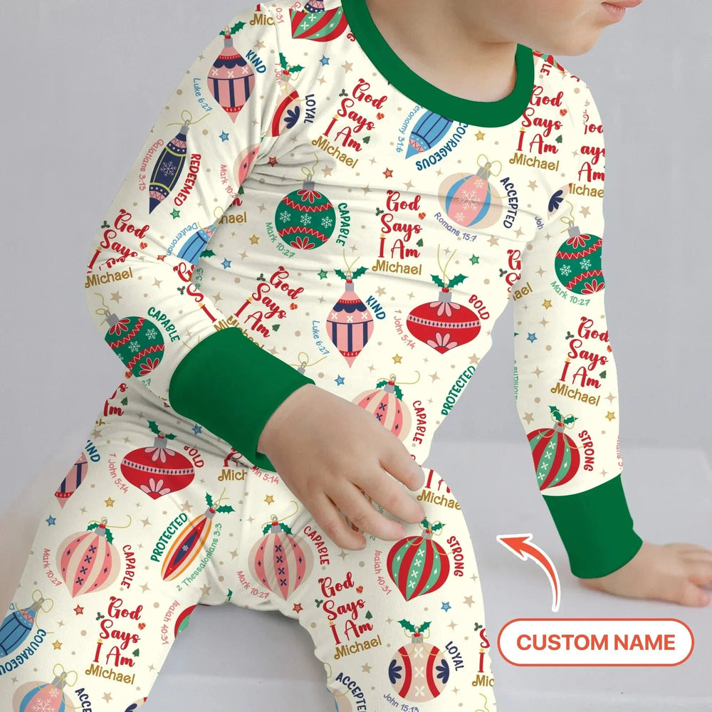 God Says I Am Joyful Christmas Two Piece Long Sleeve Pajama Set , God Says I Am Joyful Christmas Two Piece Long Sleeve Pajama Set - 12-18M