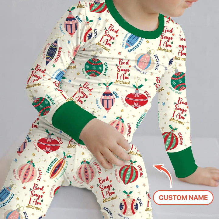 God Says I Am Joyful Christmas Two Piece Long Sleeve Pajama Set , God Says I Am Joyful Christmas Two Piece Long Sleeve Pajama Set - 12-18M