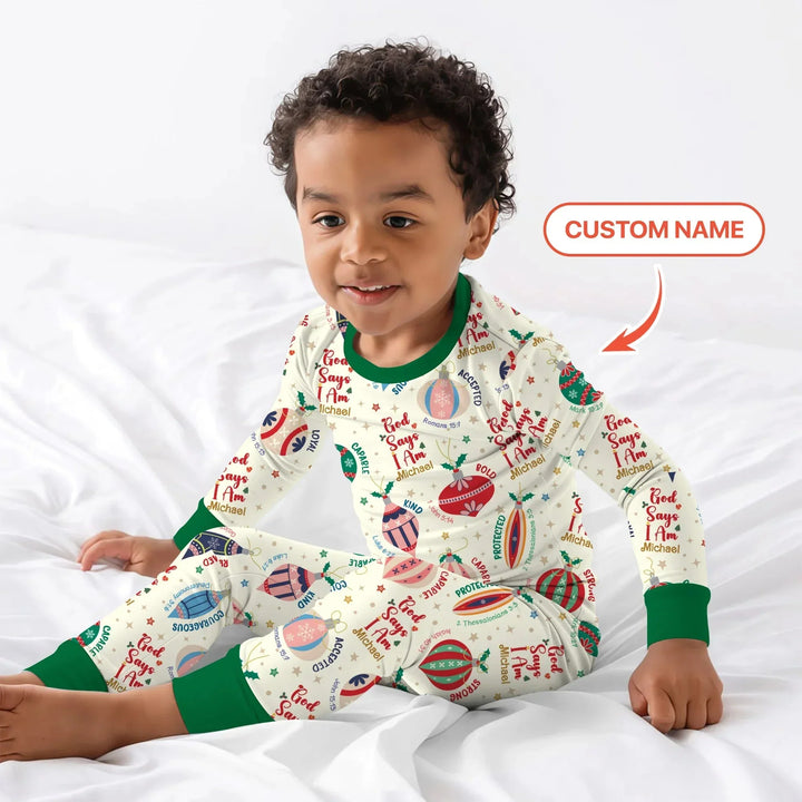 God Says I Am Joyful Christmas Two Piece Long Sleeve Pajama Set , God Says I Am Joyful Christmas Two Piece Long Sleeve Pajama Set - 12-18M