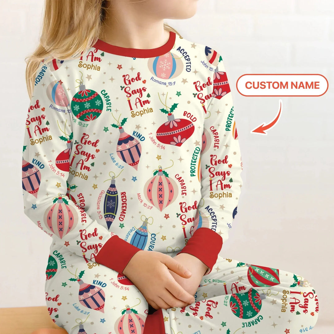God Says I Am Joyful Christmas Two Piece Long Sleeve Pajama Set , God Says I Am Joyful Christmas Two Piece Long Sleeve Pajama Set - 12-18M