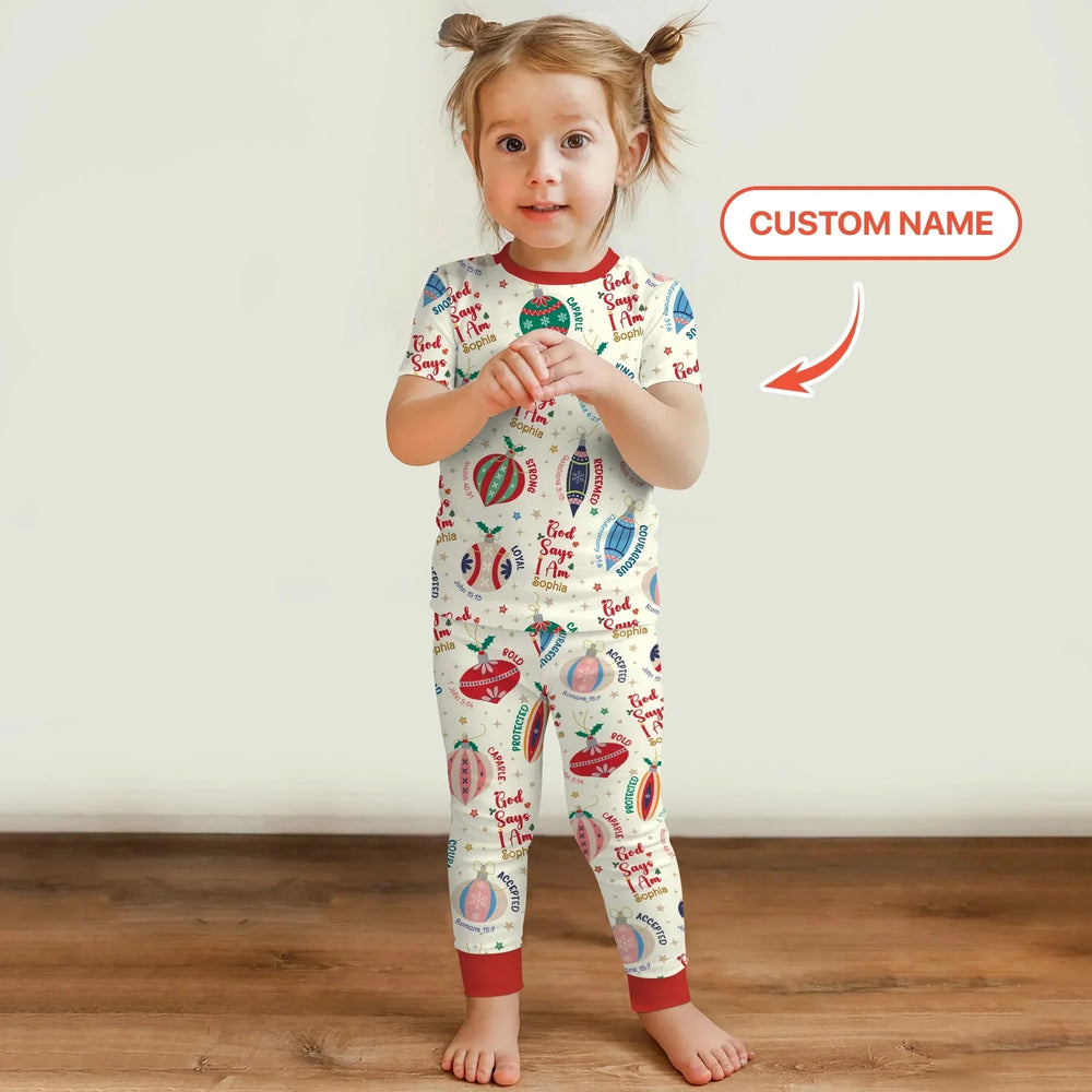 God Says I Am Joyful Christmas Two Piece Short Sleeve Pajama Set , God Says I Am Joyful Christmas Two Piece Short Sleeve Pajama Set - 12-18M