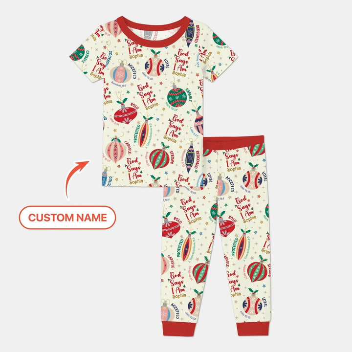 God Says I Am Joyful Christmas Two Piece Short Sleeve Pajama Set , God Says I Am Joyful Christmas Two Piece Short Sleeve Pajama Set - 12-18M