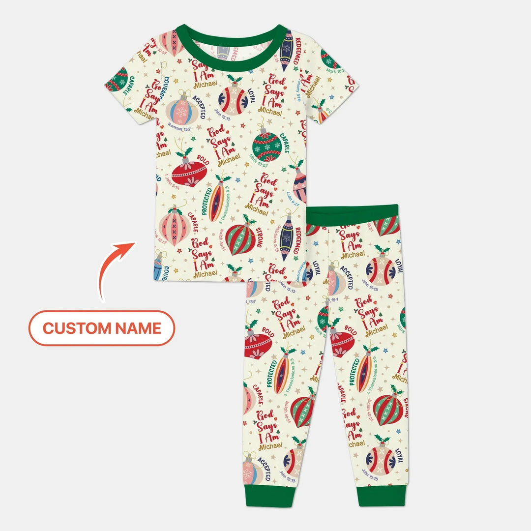 God Says I Am Joyful Christmas Two Piece Short Sleeve Pajama Set , God Says I Am Joyful Christmas Two Piece Short Sleeve Pajama Set - 12-18M
