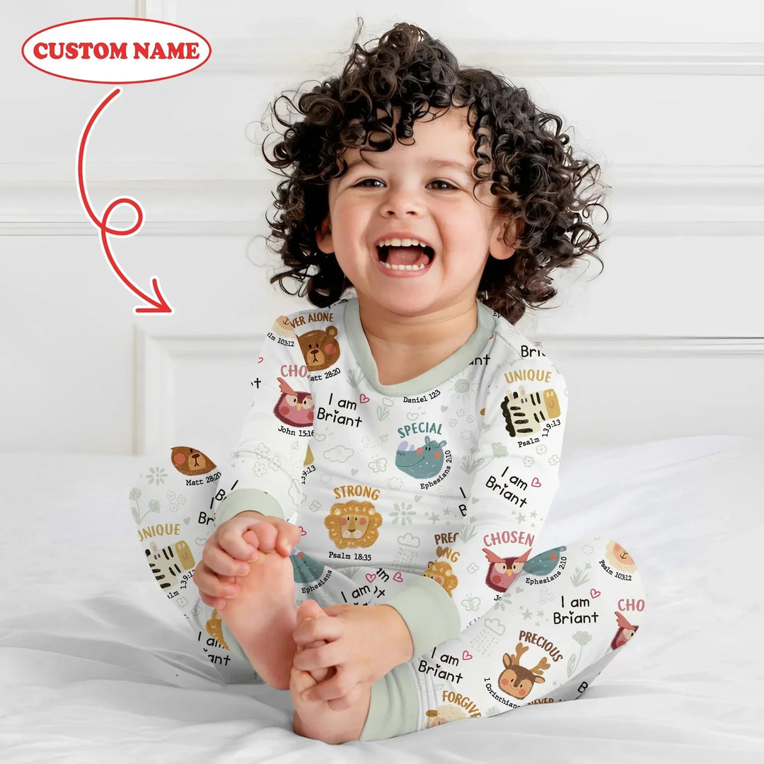 God’s Little Zoo Custom Name Two Piece Long Sleeve Pajama Set , God’s Little Zoo Custom Name Two Piece Long Sleeve Pajama Set - 12-18M
