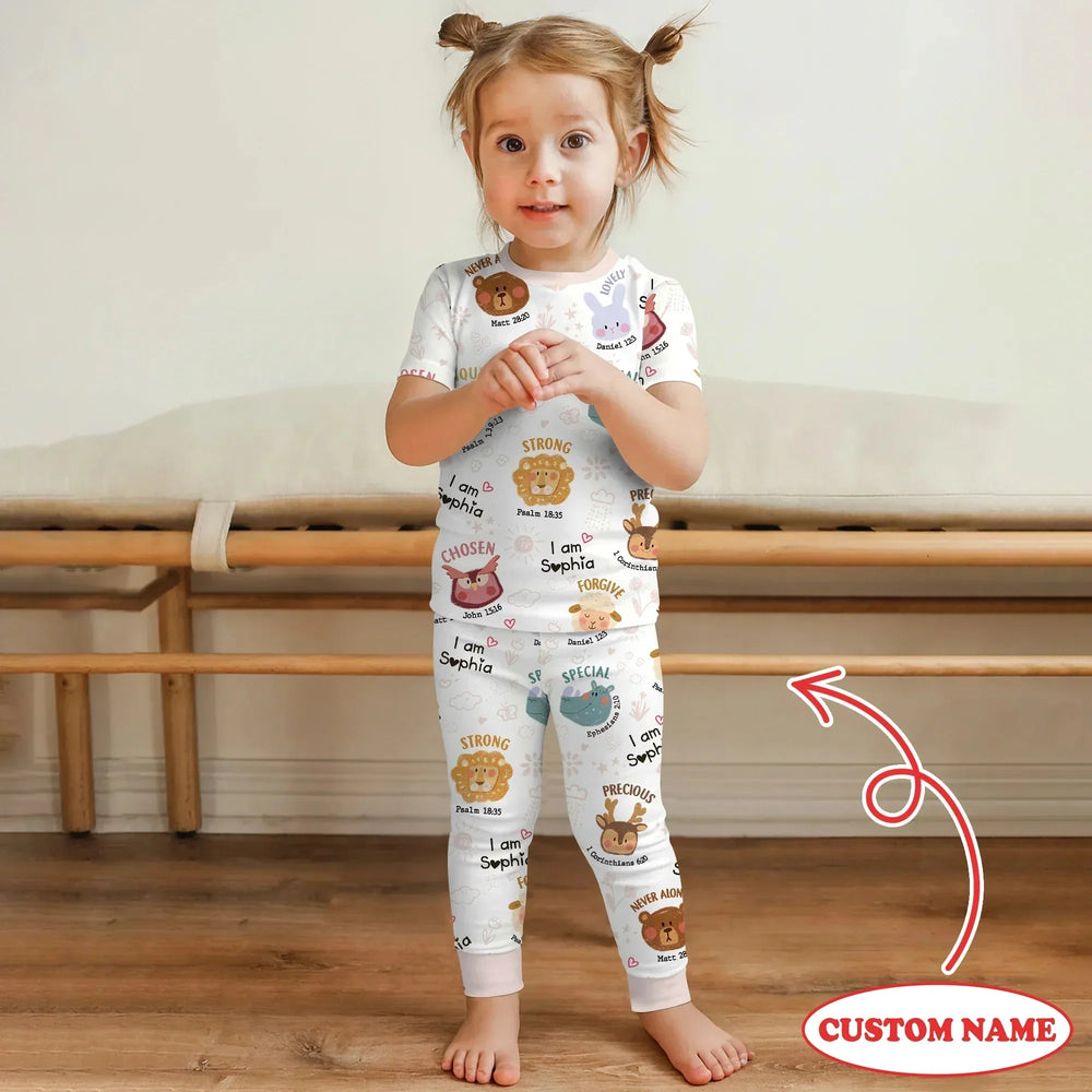 God’s Little Zoo Custom Name Two Piece Short Sleeve Pajama Set , God’s Little Zoo Custom Name Two Piece Short Sleeve Pajama Set - 12-18M