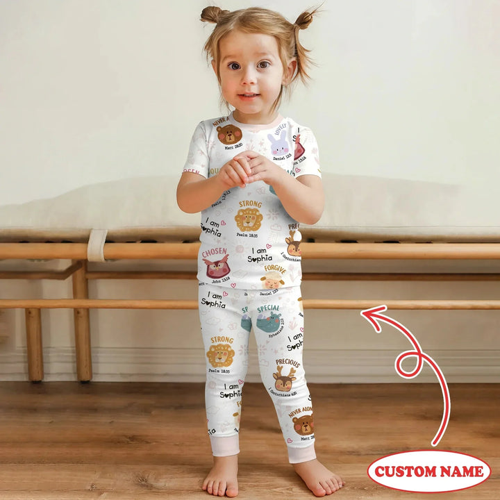 God’s Little Zoo Custom Name Two Piece Short Sleeve Pajama Set , God’s Little Zoo Custom Name Two Piece Short Sleeve Pajama Set - 12-18M