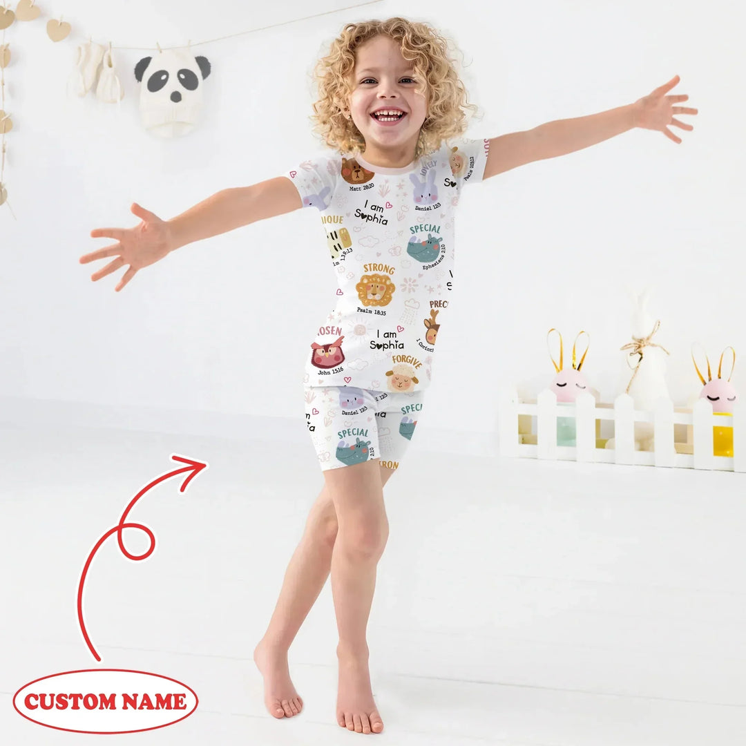 God’s Little Zoo Custom Name Two Piece Short Sleeve Shorts Pajama Set , God’s Little Zoo Custom Name Two Piece Short Sleeve Shorts Pajama Set - 12-18M