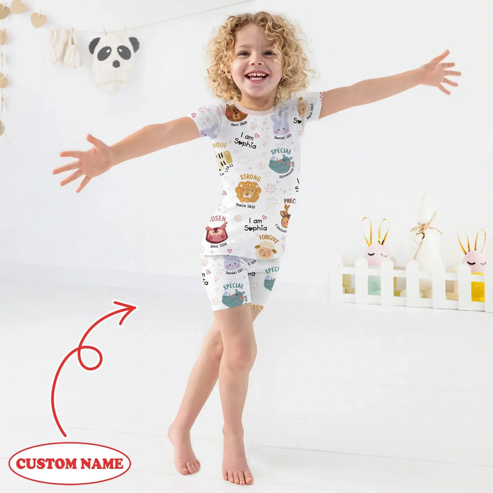God’s Little Zoo Custom Name Two Piece Short Sleeve Shorts Pajama Set , God’s Little Zoo Custom Name Two Piece Short Sleeve Shorts Pajama Set - 12-18M