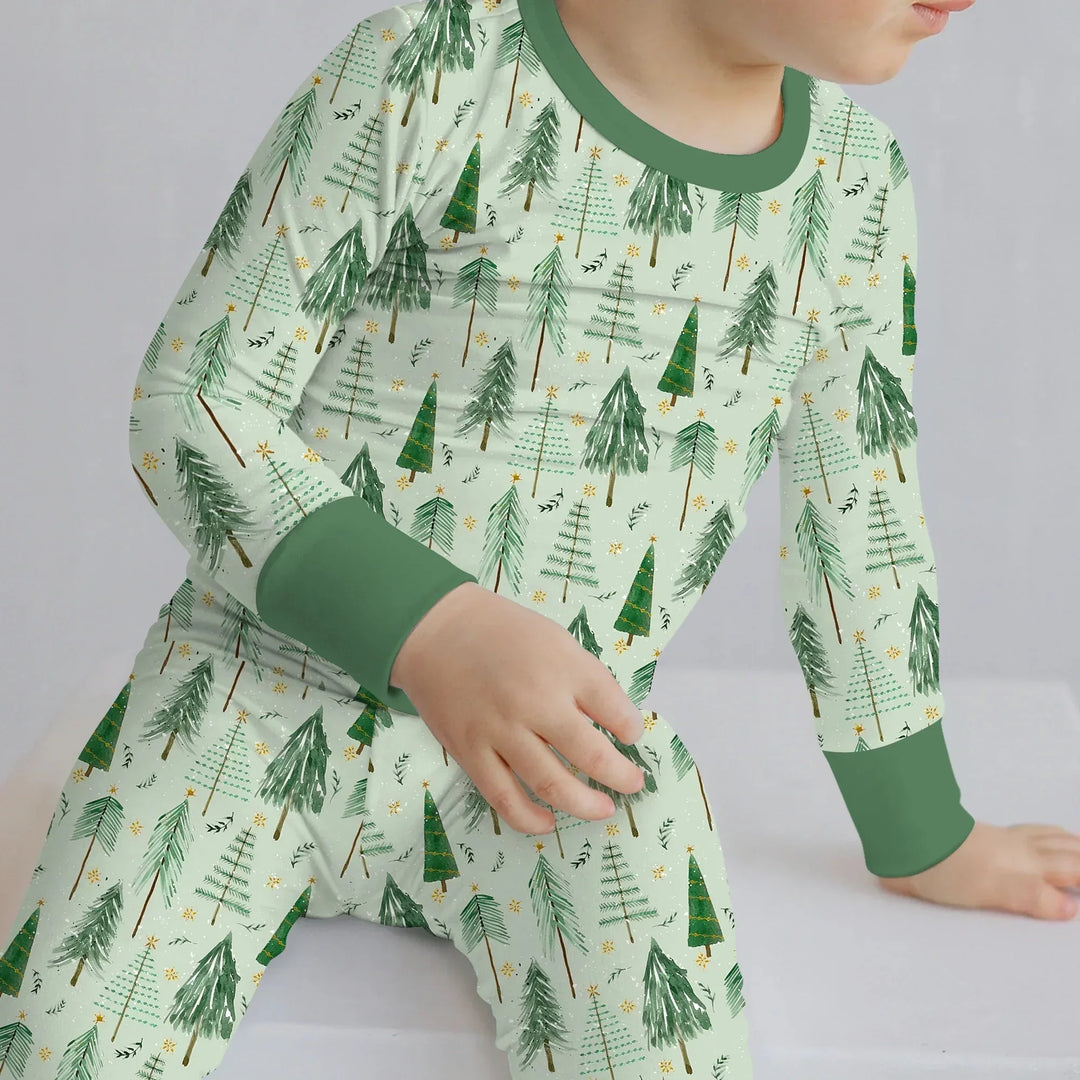 Green Christmas Tree Farm Two Piece Long Sleeve Pajama Set , Green Christmas Tree Farm Two Piece Long Sleeve Pajama Set - 12-18M
