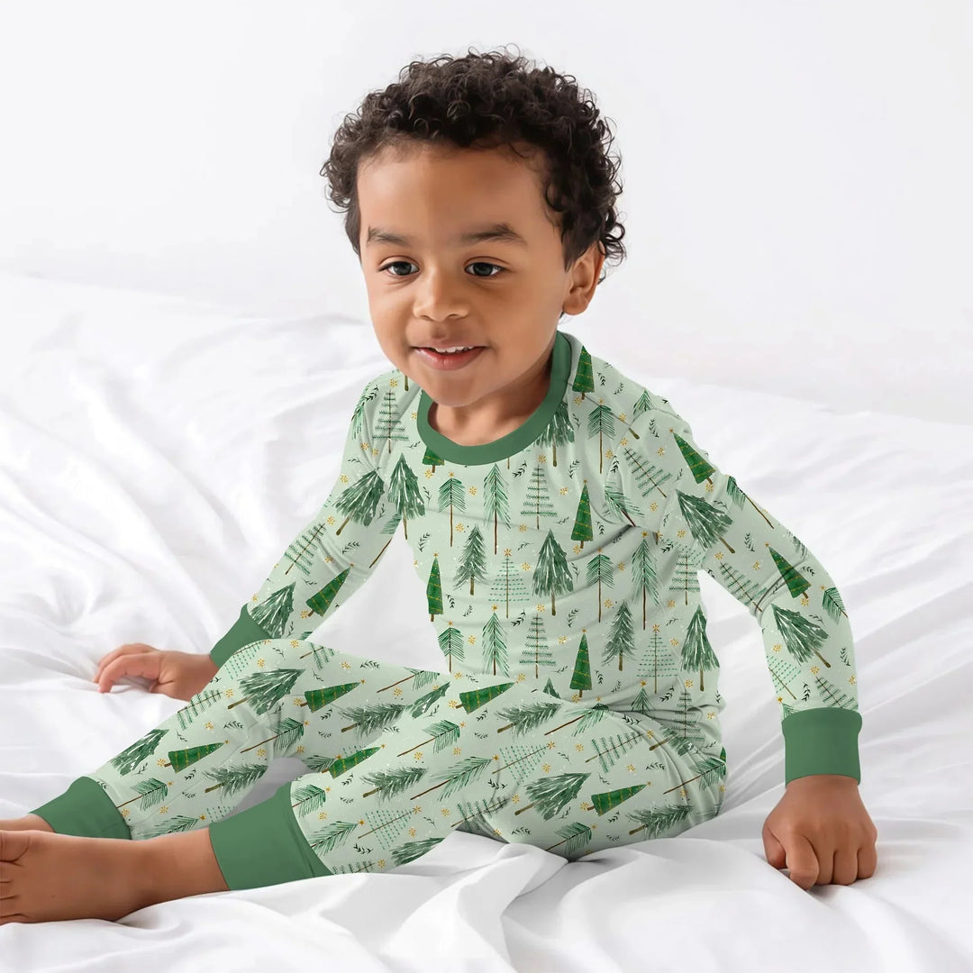 Green Christmas Tree Farm Two Piece Long Sleeve Pajama Set , Green Christmas Tree Farm Two Piece Long Sleeve Pajama Set - 12-18M