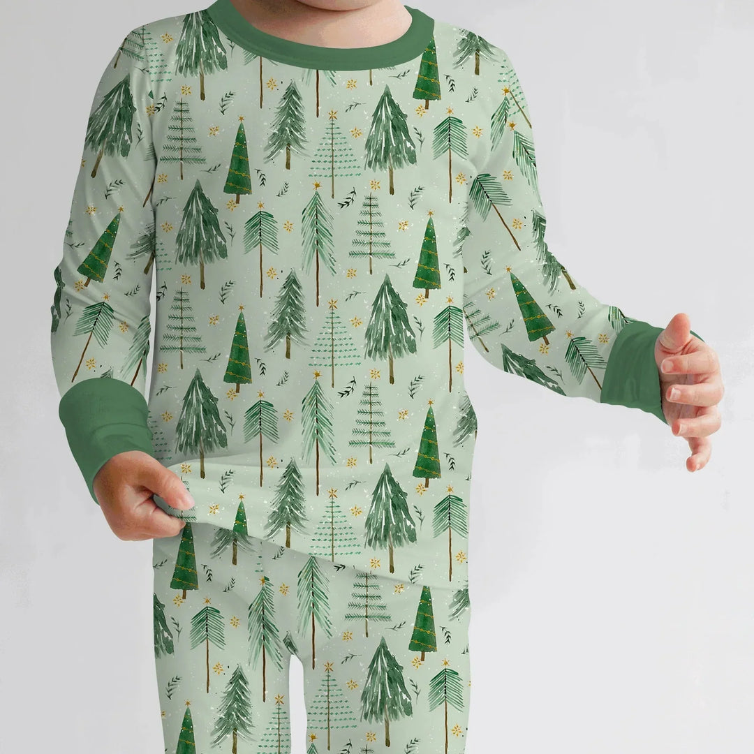 Green Christmas Tree Farm Two Piece Long Sleeve Pajama Set , Green Christmas Tree Farm Two Piece Long Sleeve Pajama Set - 12-18M
