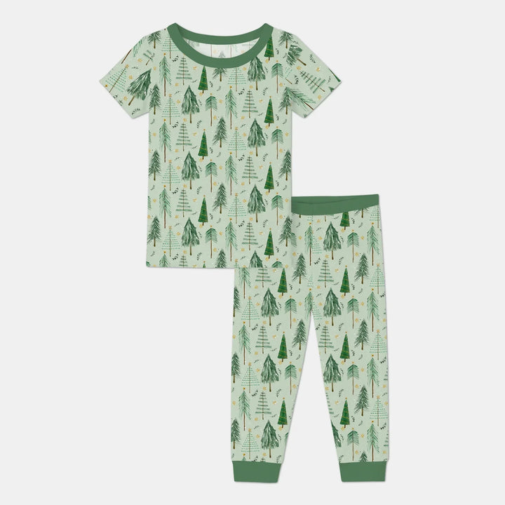 Green Christmas Tree Farm Two Piece Short Sleeve Pajama Set , Green Christmas Tree Farm Two Piece Short Sleeve Pajama Set - 12-18M