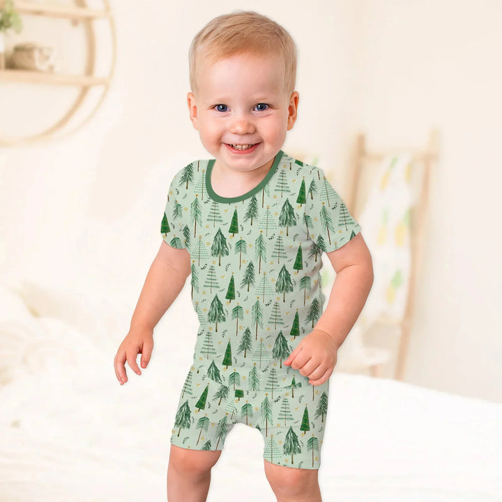 Green Christmas Tree Farm Two Piece Short Sleeve Shorts Pajama Set , Green Christmas Tree Farm Two Piece Short Sleeve Shorts Pajama Set - 12-18M