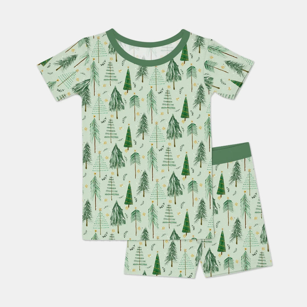 Green Christmas Tree Farm Two Piece Short Sleeve Shorts Pajama Set , Green Christmas Tree Farm Two Piece Short Sleeve Shorts Pajama Set - 12-18M
