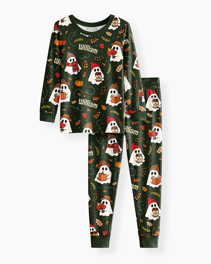 Cute Pumpkin Fall Ghost Boo Bamboo Two Piece Long Sleeve Pajama Set
