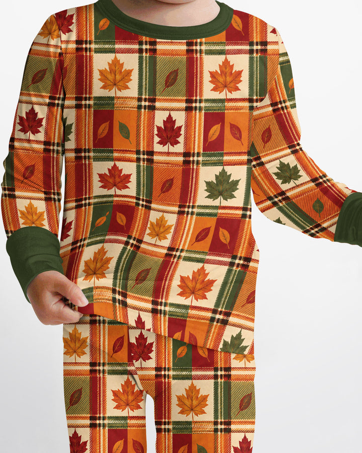 Maple Leaf Fall Vintage Plaid Bamboo Two Piece Long Sleeve Pajama Set