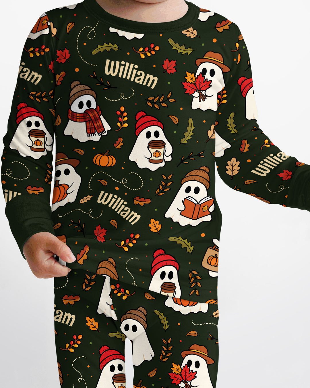 Cute Pumpkin Fall Ghost Boo Bamboo Two Piece Long Sleeve Pajama Set