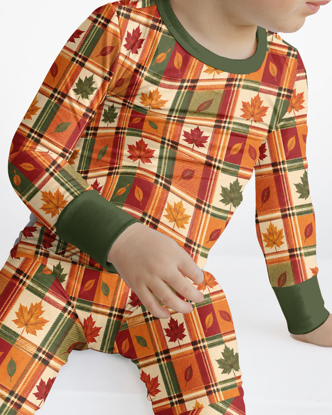 Maple Leaf Fall Vintage Plaid Bamboo Two Piece Long Sleeve Pajama Set