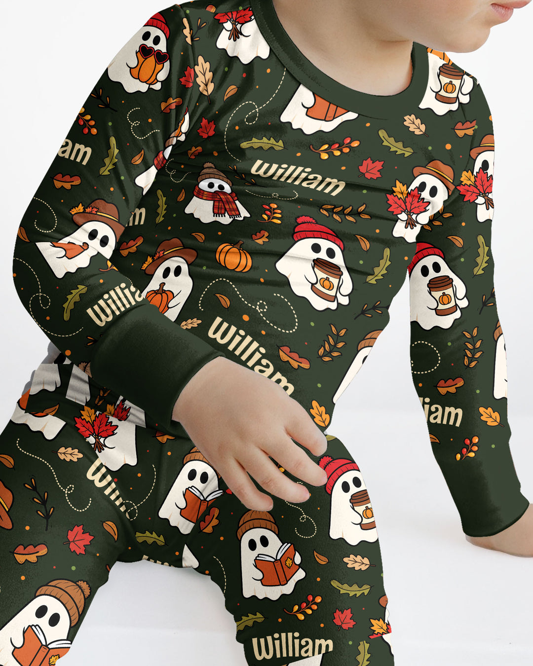 Cute Pumpkin Fall Ghost Boo Bamboo Two Piece Long Sleeve Pajama Set