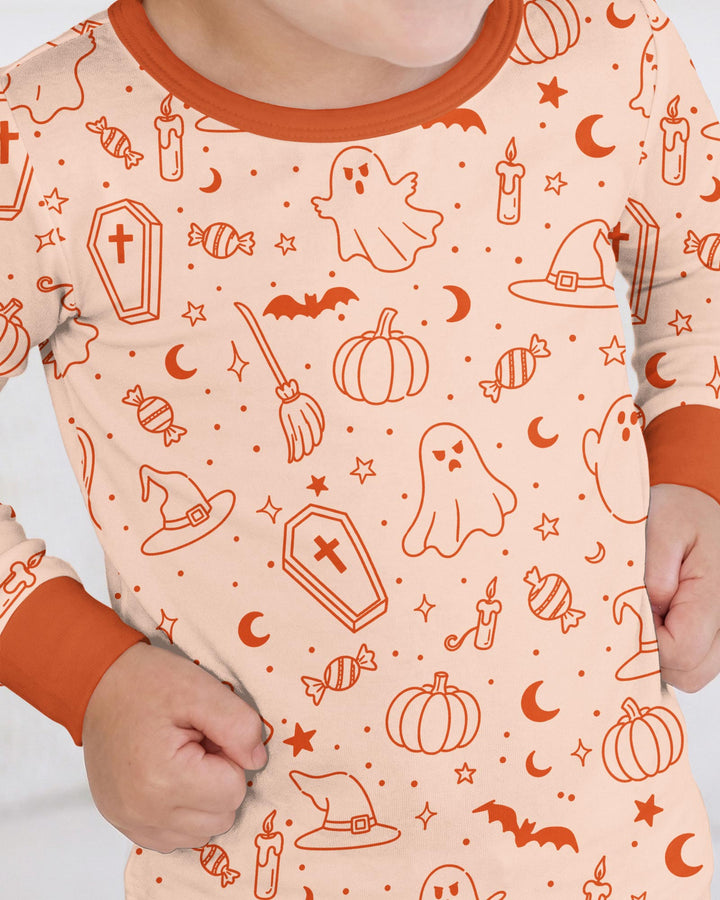 Cute Aesthetic Spooky Halloween Boo Bamboo Two Piece Long Sleeve Pajama Set