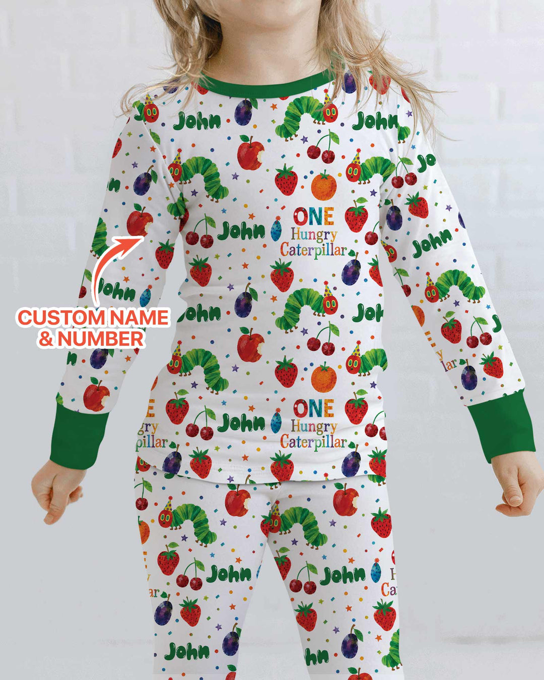 Custom Name And Age Hungry Caterpillar Bamboo Two Piece Long Sleeve Pajama Set