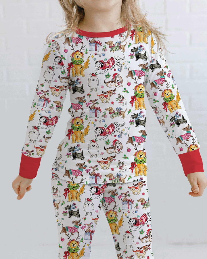 Festive Christmas Pups Bamboo Two Piece Long Sleeve Pajama Set
