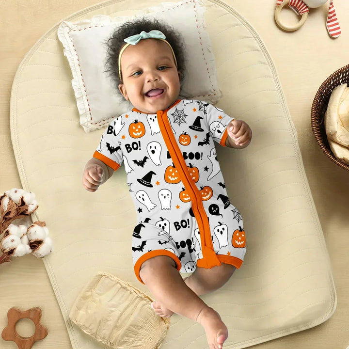 Halloween Boo & Pumpkin Glow In The Dark Shorty Zippy , Halloween Boo & Pumpkin Glow In The Dark Shorty Zippy - 0-3M