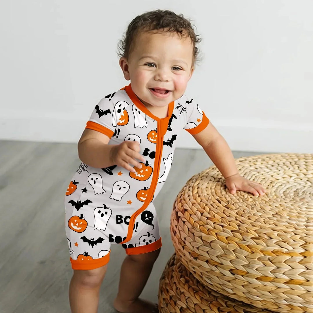 Halloween Boo & Pumpkin Glow In The Dark Shorty Zippy , Halloween Boo & Pumpkin Glow In The Dark Shorty Zippy - 0-3M