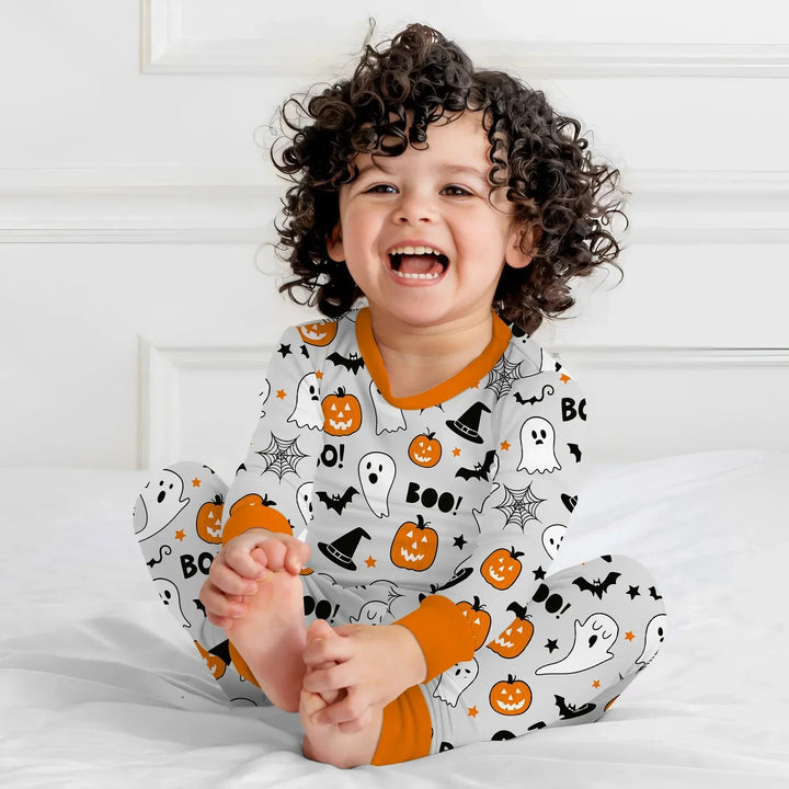 Halloween Boo & Pumpkin Glow In The Dark Two Piece Long Sleeve Pajama Set , Halloween Boo & Pumpkin Glow In The Dark Two Piece Long Sleeve Pajama Set - 12-18M