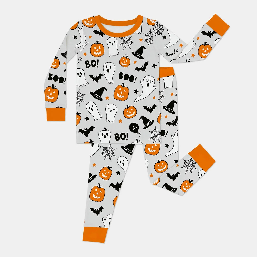 Halloween Boo & Pumpkin Glow In The Dark Two Piece Long Sleeve Pajama Set , Halloween Boo & Pumpkin Glow In The Dark Two Piece Long Sleeve Pajama Set - 12-18M